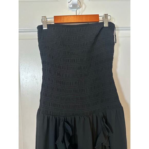 Wilfred Dress Women's Size S Black Strapless Smocked Ruffle Trim A-Line Midi - Picture 4 of 9